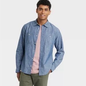 NWT Goodfellow Standard Button Down Long Sleeve Denim Blue Shirt Size S